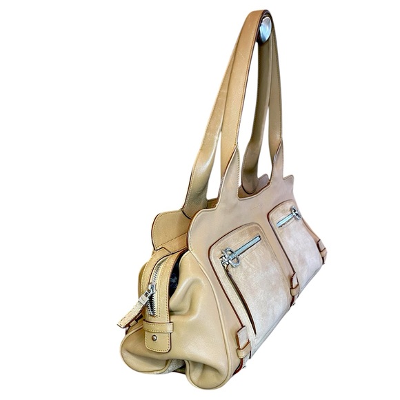 Salvatore Ferragamo Gancini Leather and Suede Expandable Hobo Bag - Picture 2 of 12